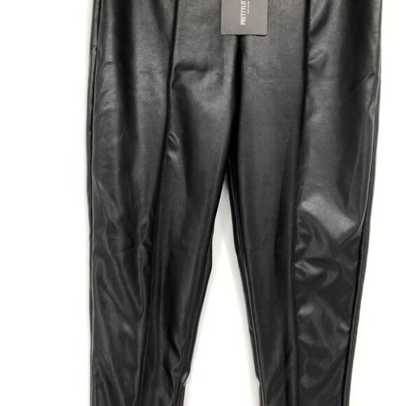 Pretty Little Thing NWT black shiny PU seam detail high waist fitted pants 4 - Picture 8 of 15